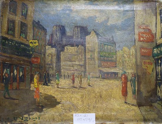 J. Dunghen, oil on canvas, French street scene, signed, 30 x 40cm